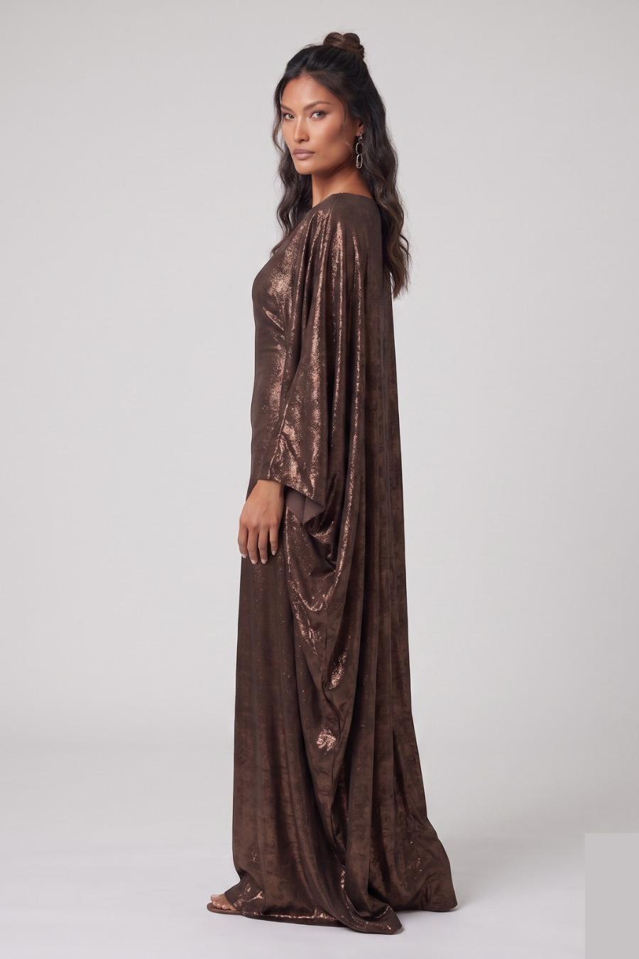 Brown Metallic Butterfly Sleeve Kaftan