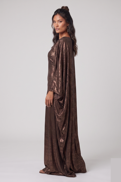 Brown Metallic Butterfly Sleeve Kaftan