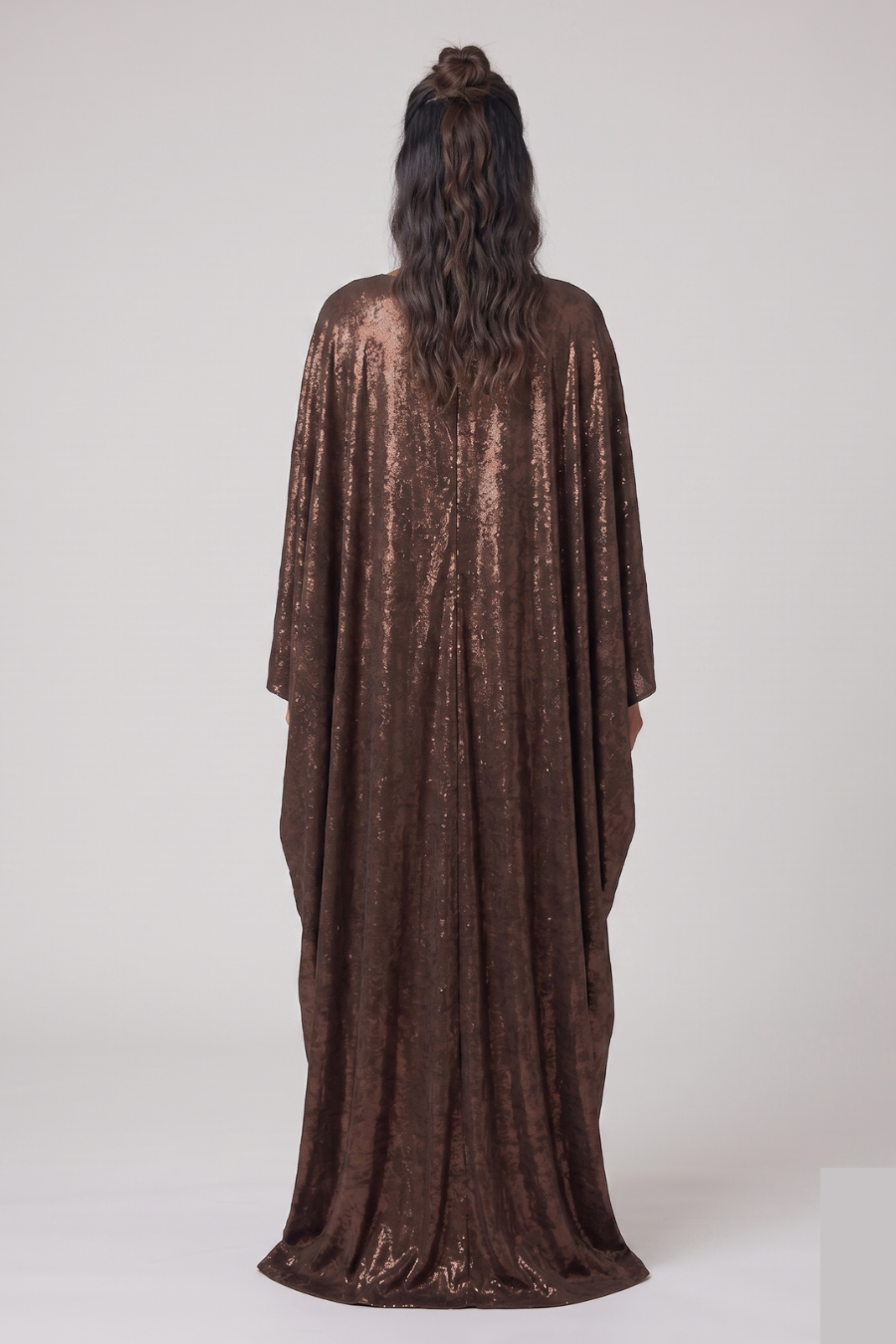 Brown Metallic Butterfly Sleeve Kaftan