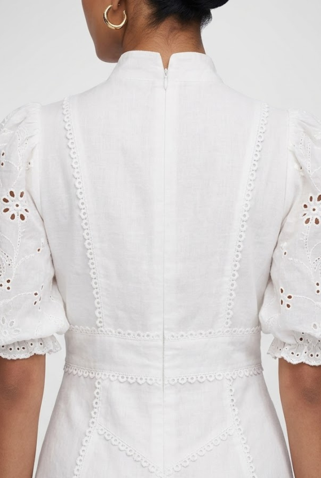 White Half-Sleeve Eyelet Midi Dress