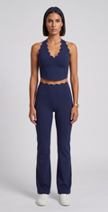 Navy Scalloped Halter Crop Set