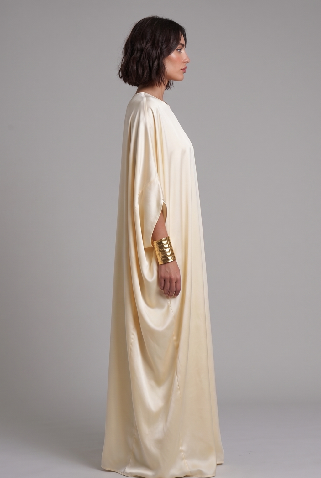 Pale Yellow Butterfly Sleeve Abaya