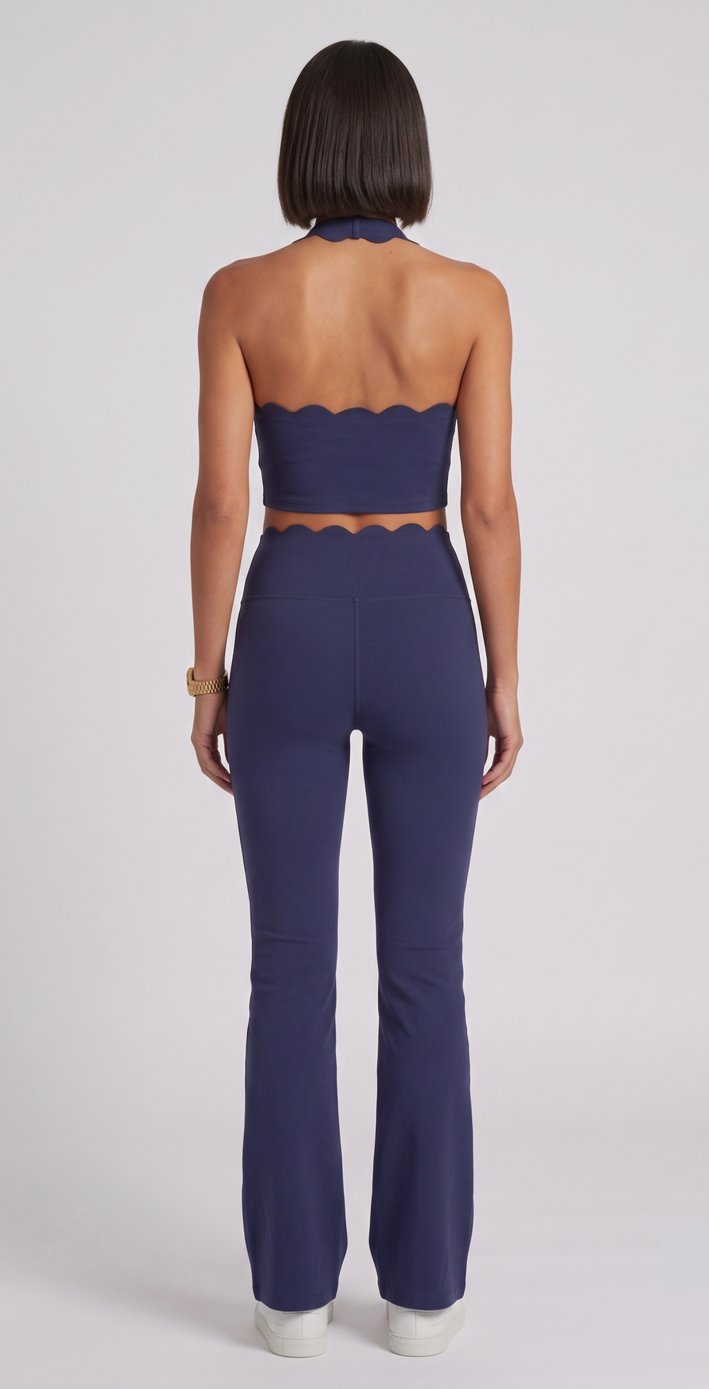 Navy Scalloped Halter Crop Set