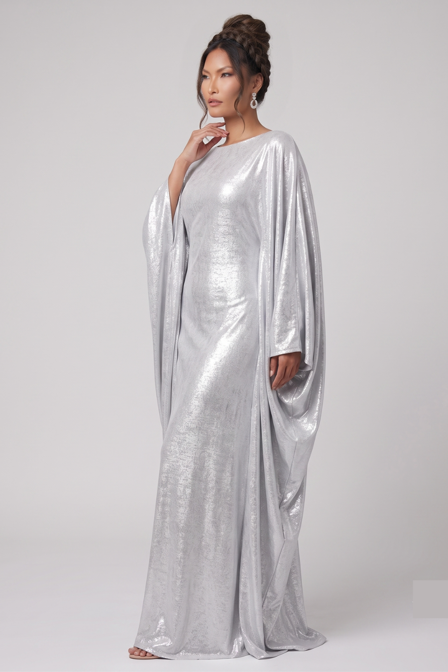 Silver Metallic Butterfly Sleeve Abaya