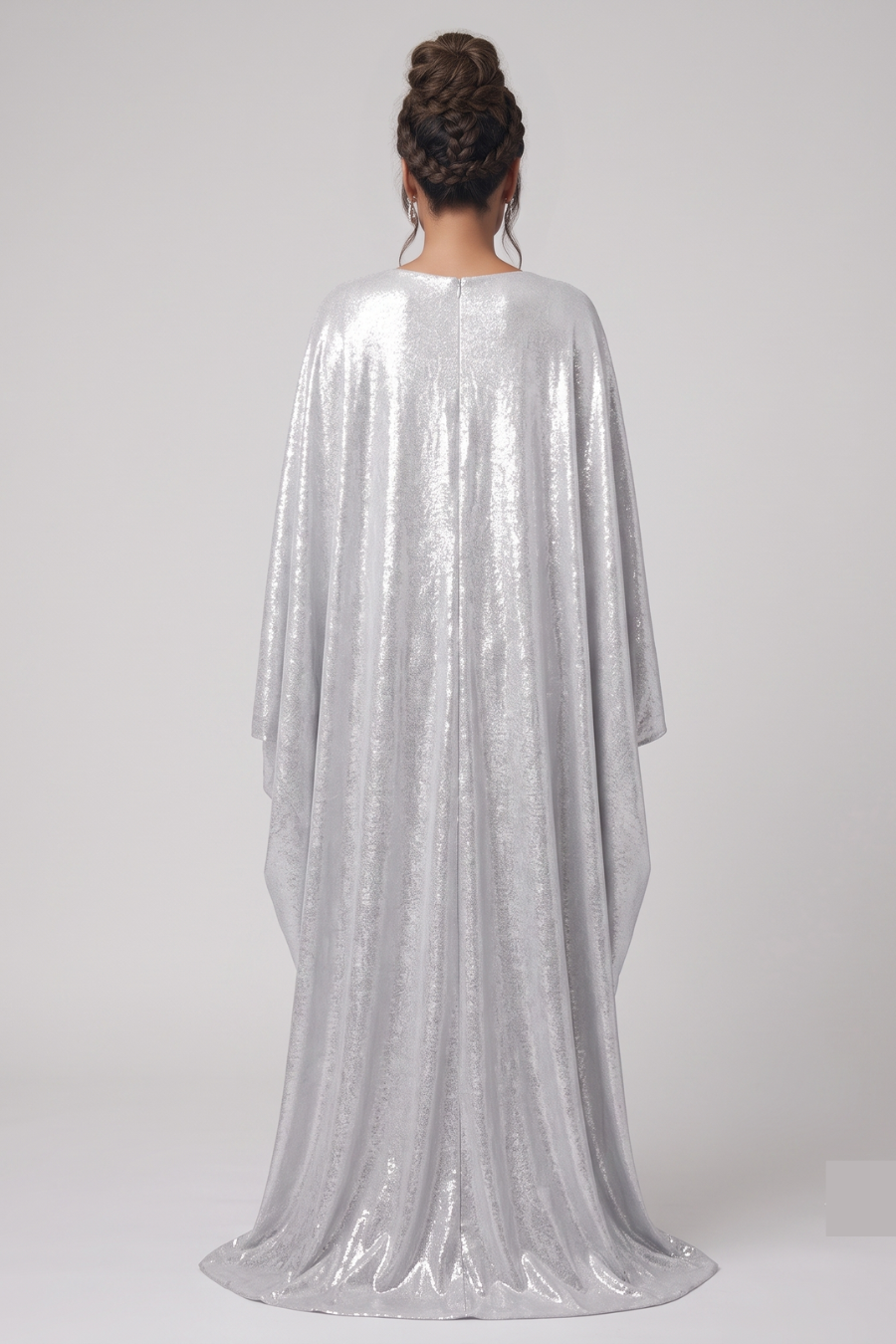 Silver Metallic Butterfly Sleeve Abaya