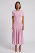 Pink Pearl-Trim Pleated Knit Dress