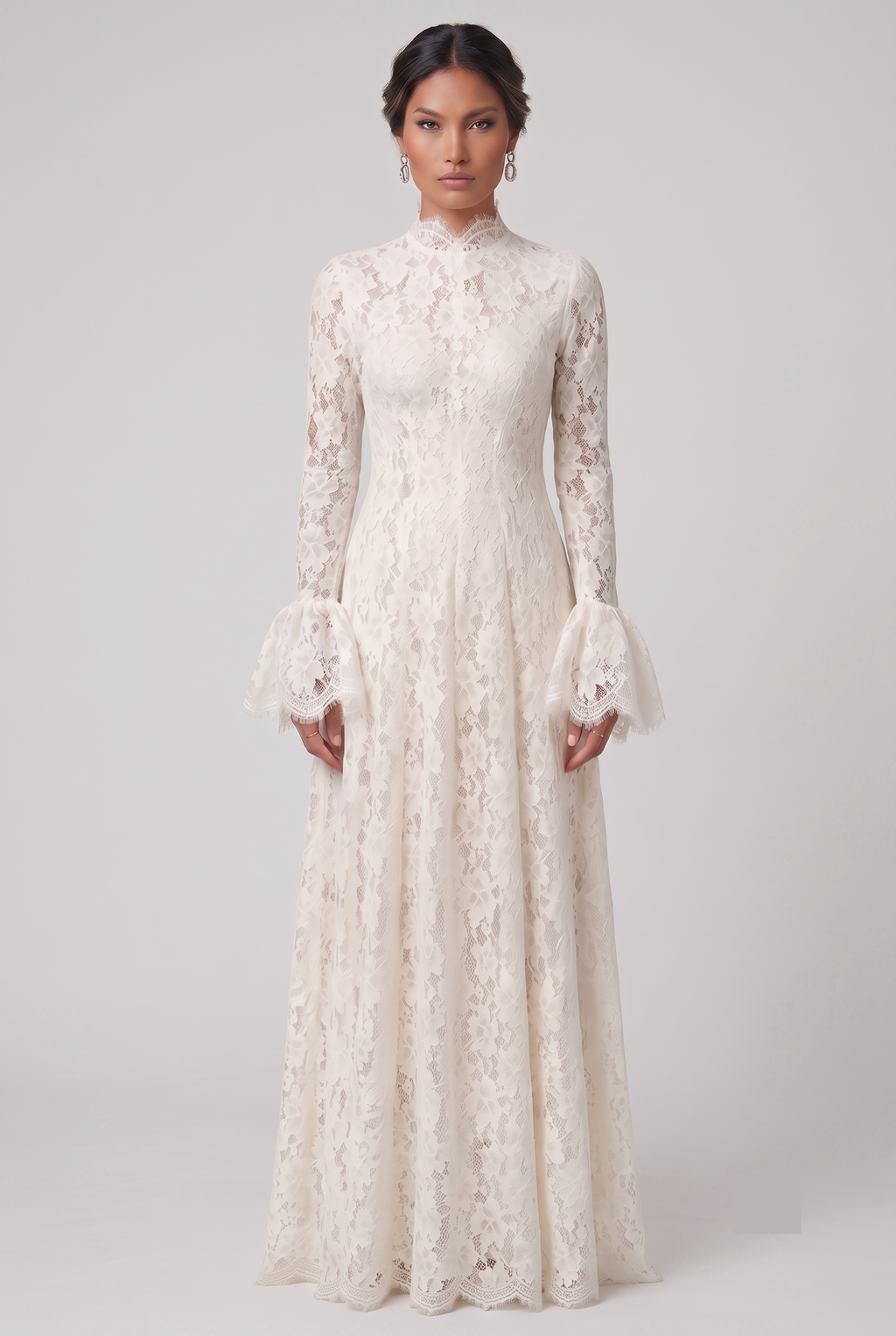 Ivory Lace High-Neck Maxi Dress