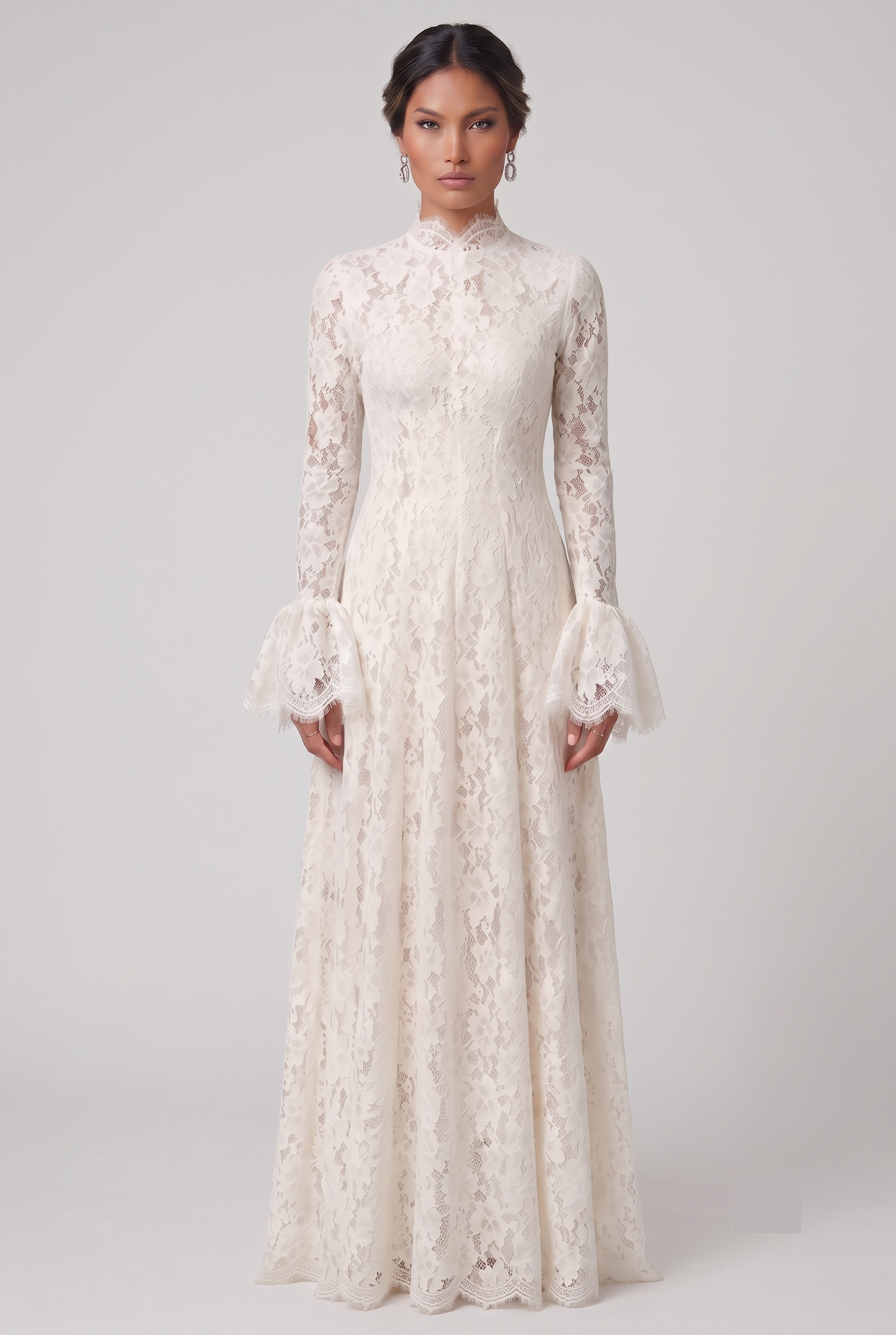 Ivory Lace High-Neck Maxi Dress