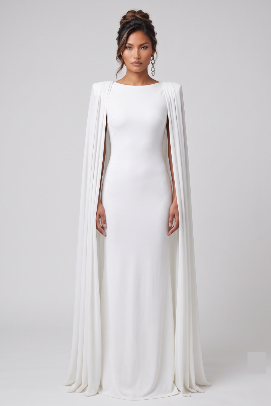 maxi white dress bridal cape dress