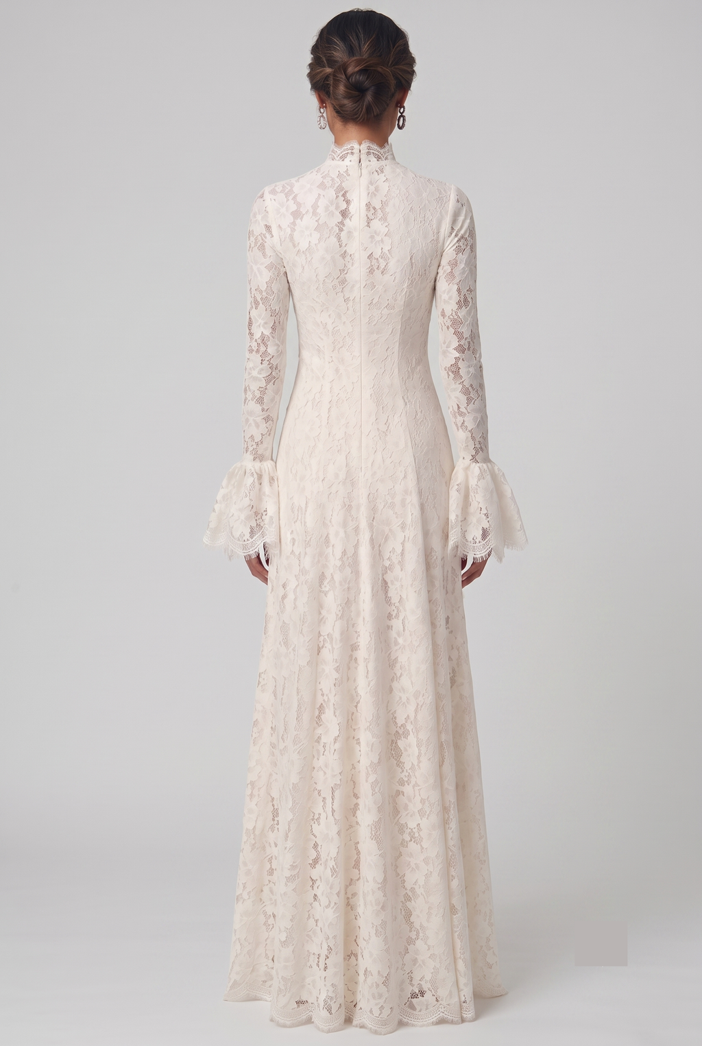Ivory Lace High-Neck Maxi Dress