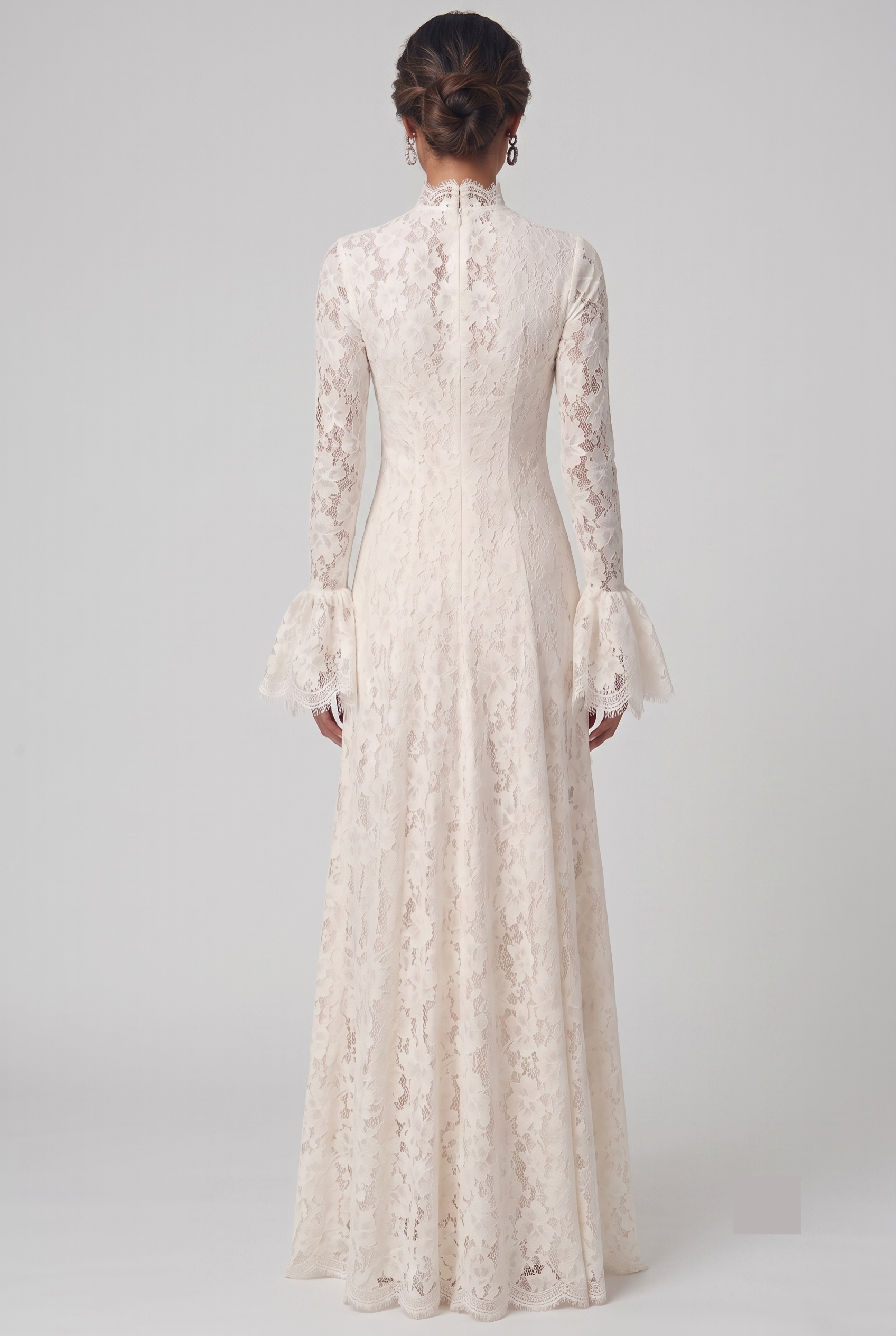 Ivory Lace High-Neck Maxi Dress