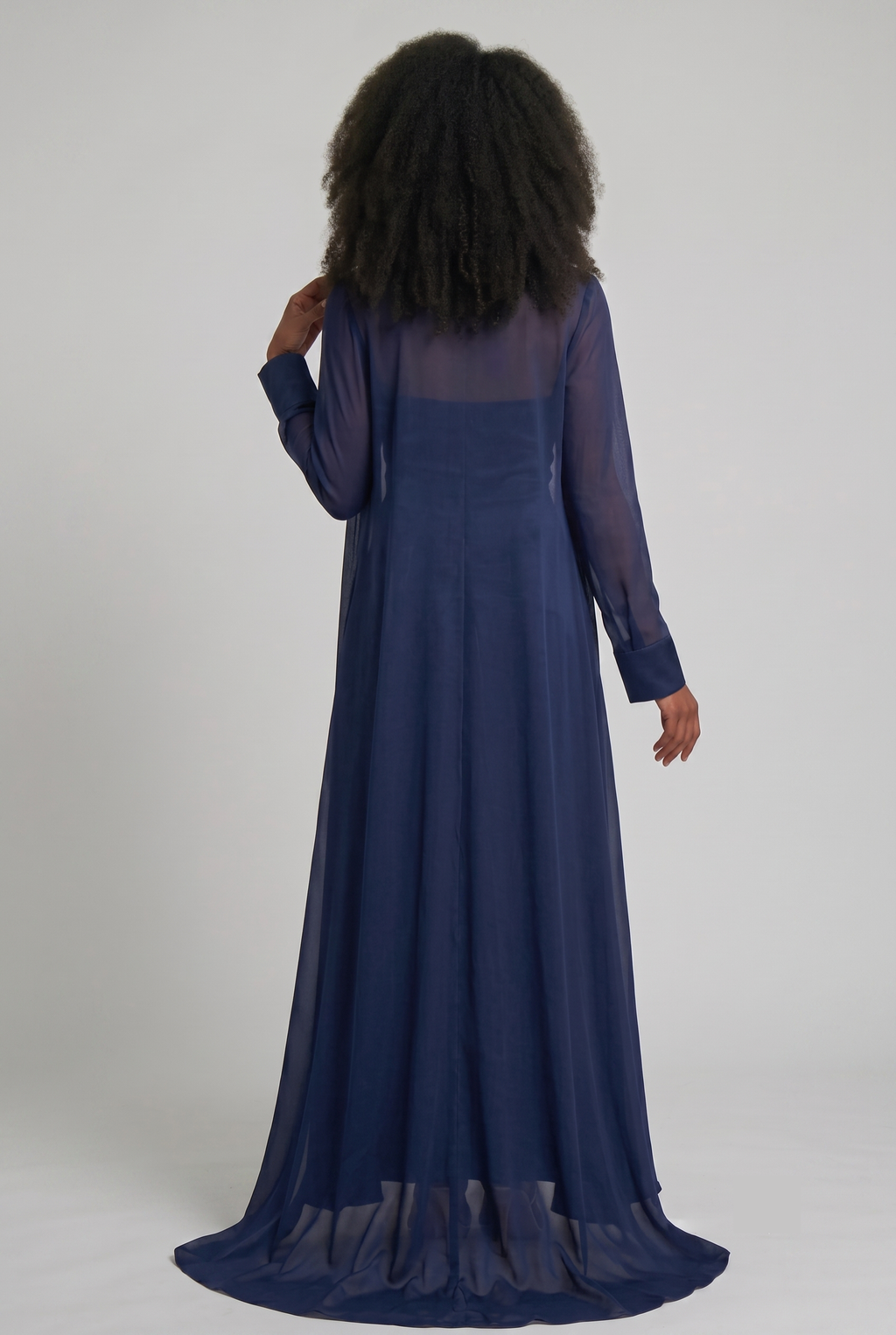Navy Strapless Dress with Sheer Long Jacket