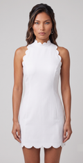 White Scalloped Mock-Neck Mini Dress