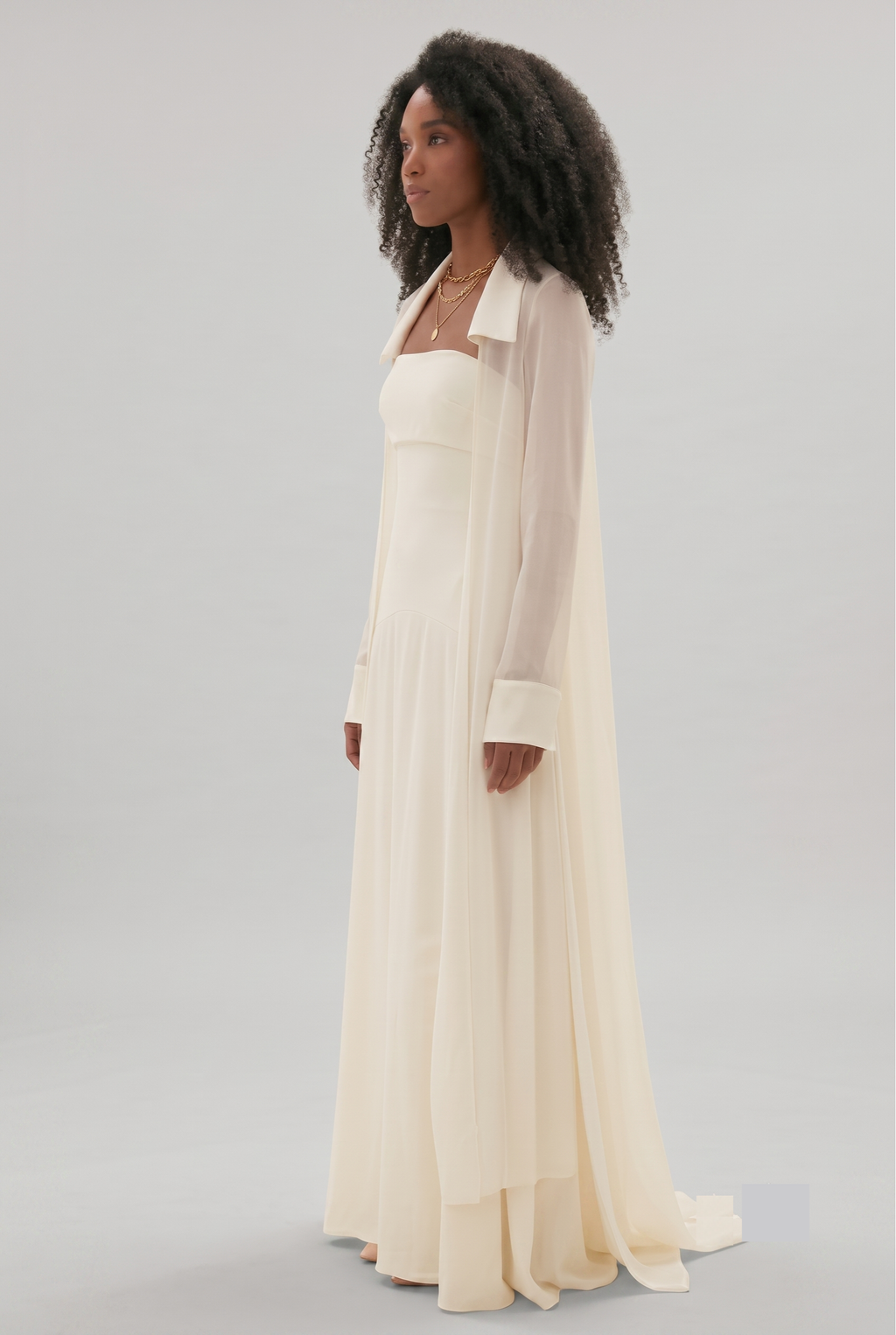 Ivory Square-Neck Puff Sleeve Gown