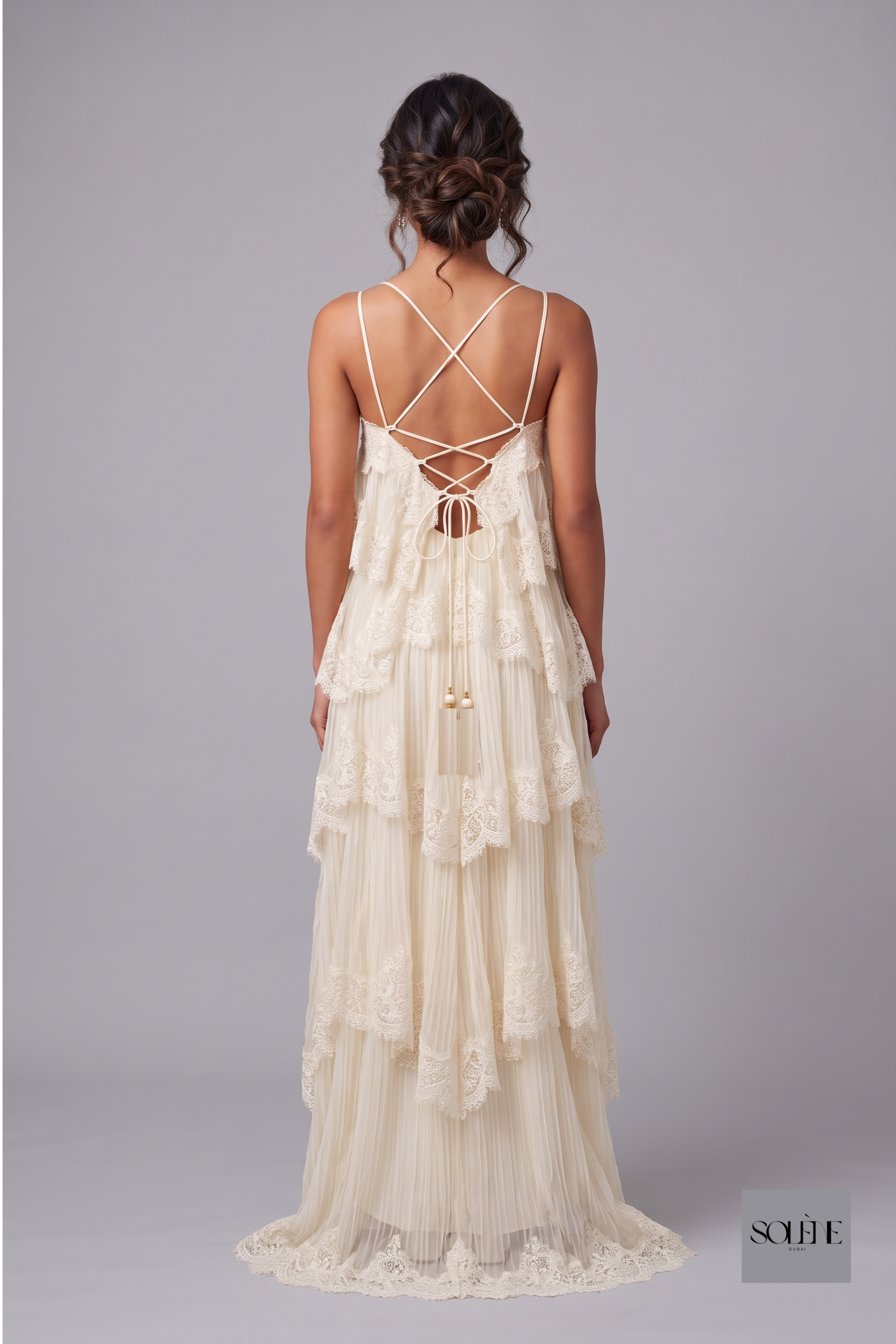 Apricot Sleeveless Ruffle Gown