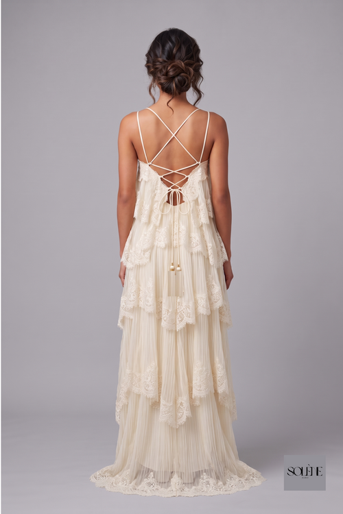 Apricot Sleeveless Ruffle Gown