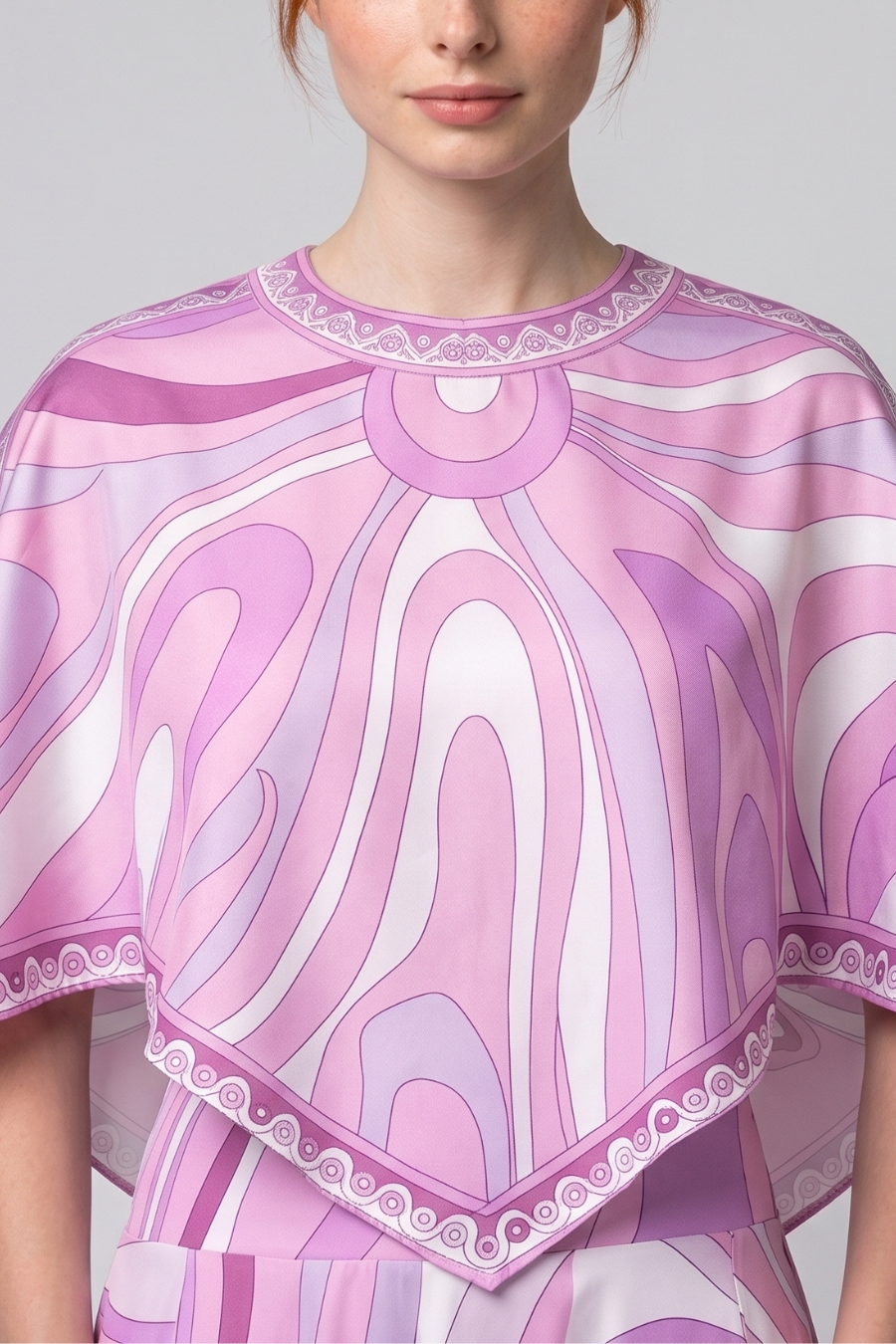 Pink Swirl Print Cape Top & Maxi Skirt Set