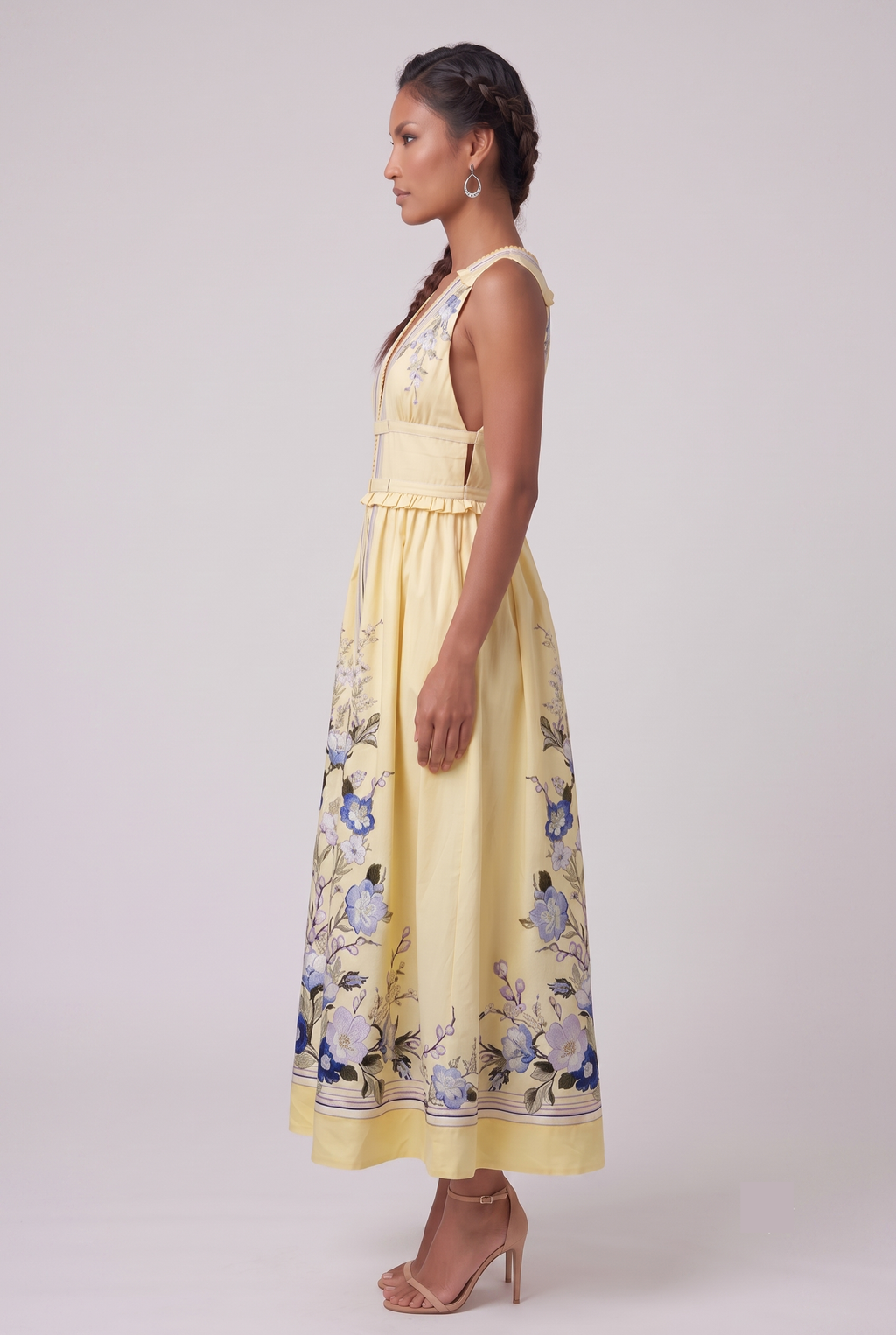 Yellow Floral Embroidered Maxi Dress