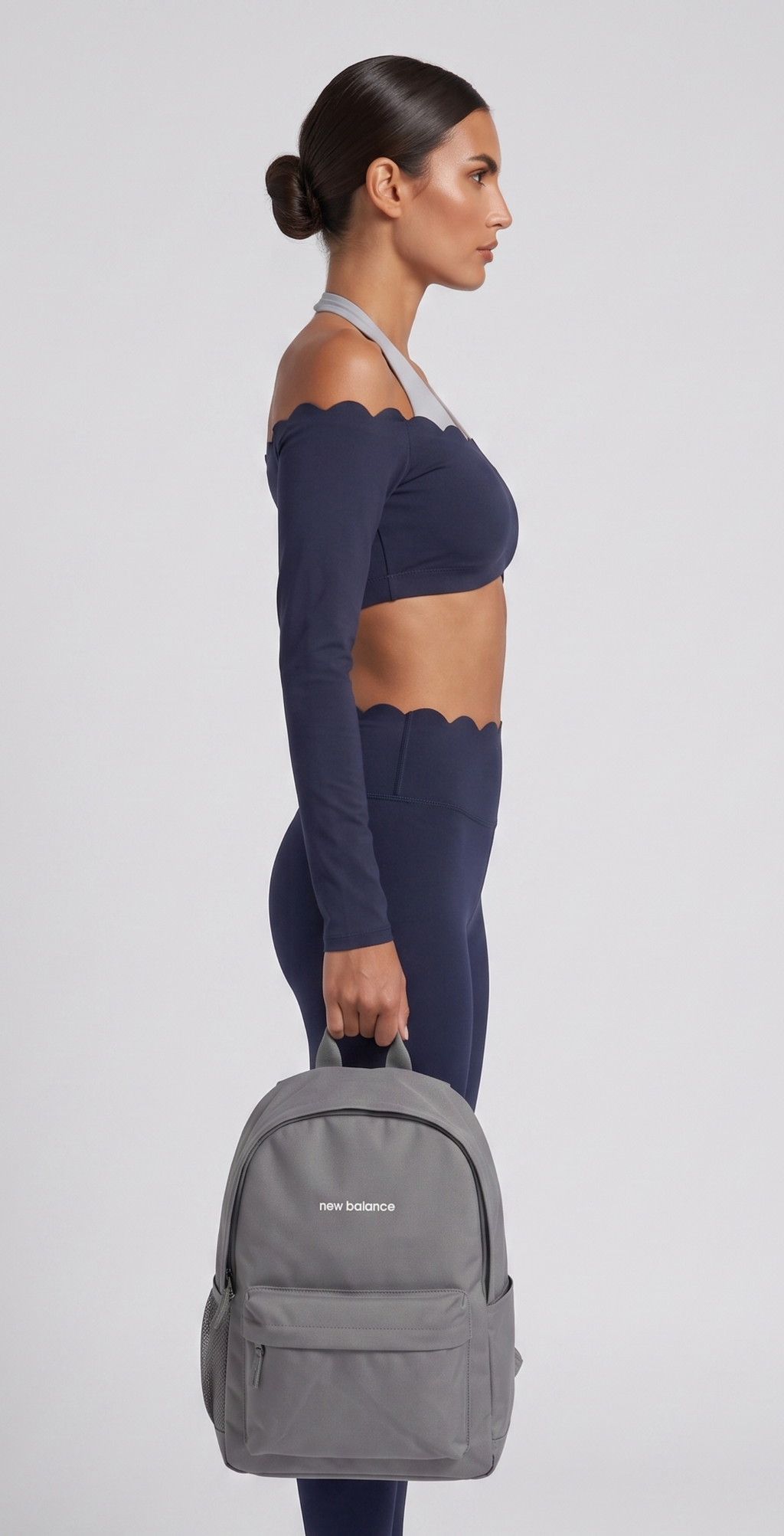 Navy Off-Shoulder Scalloped Activewear Set