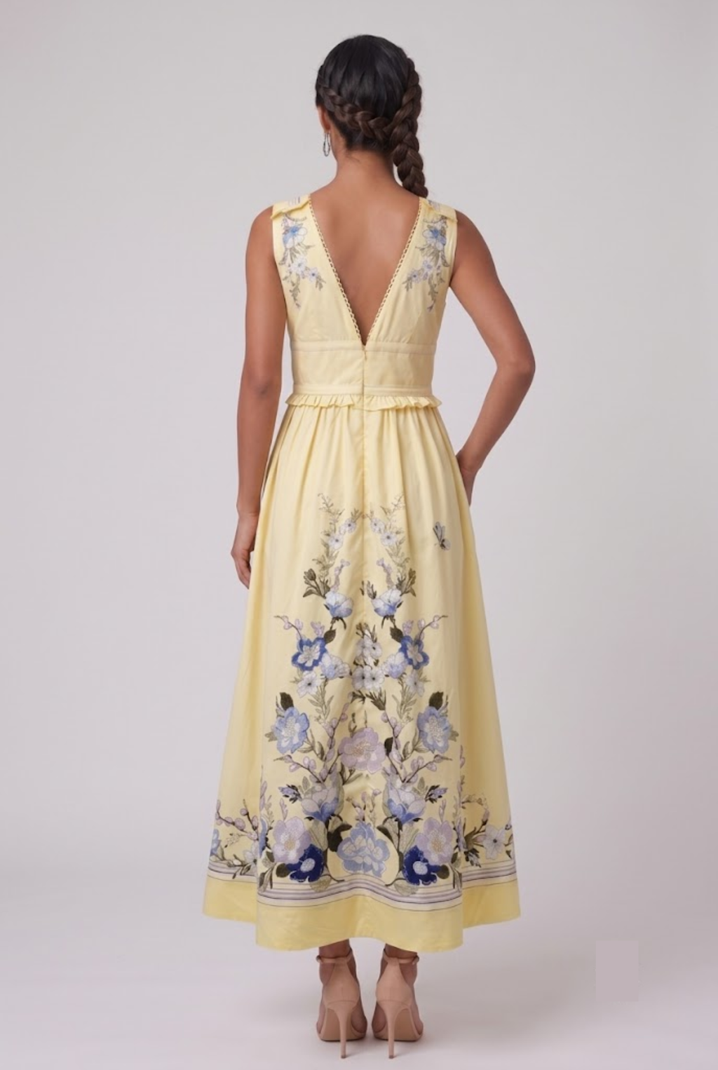 Yellow Floral Embroidered Maxi Dress