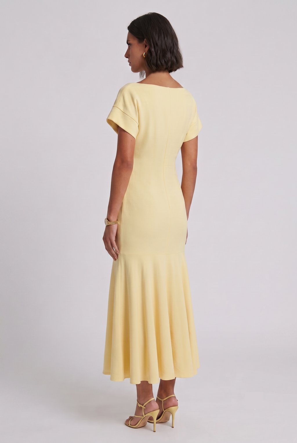 Yellow Boat-Neck Flounce Midi Dress