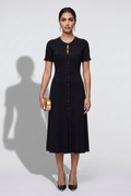 Classic Black Short-Sleeve Midi Dress