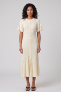Cream Knitted Short-Sleeve Midi Dress