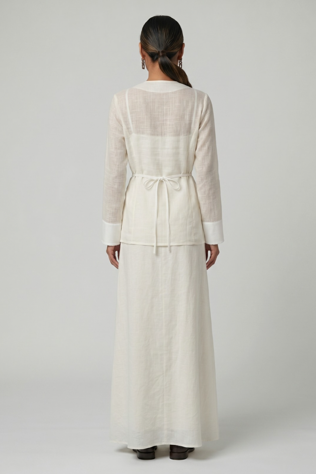 Ivory Sheer Wrap Top & Maxi Skirt Set