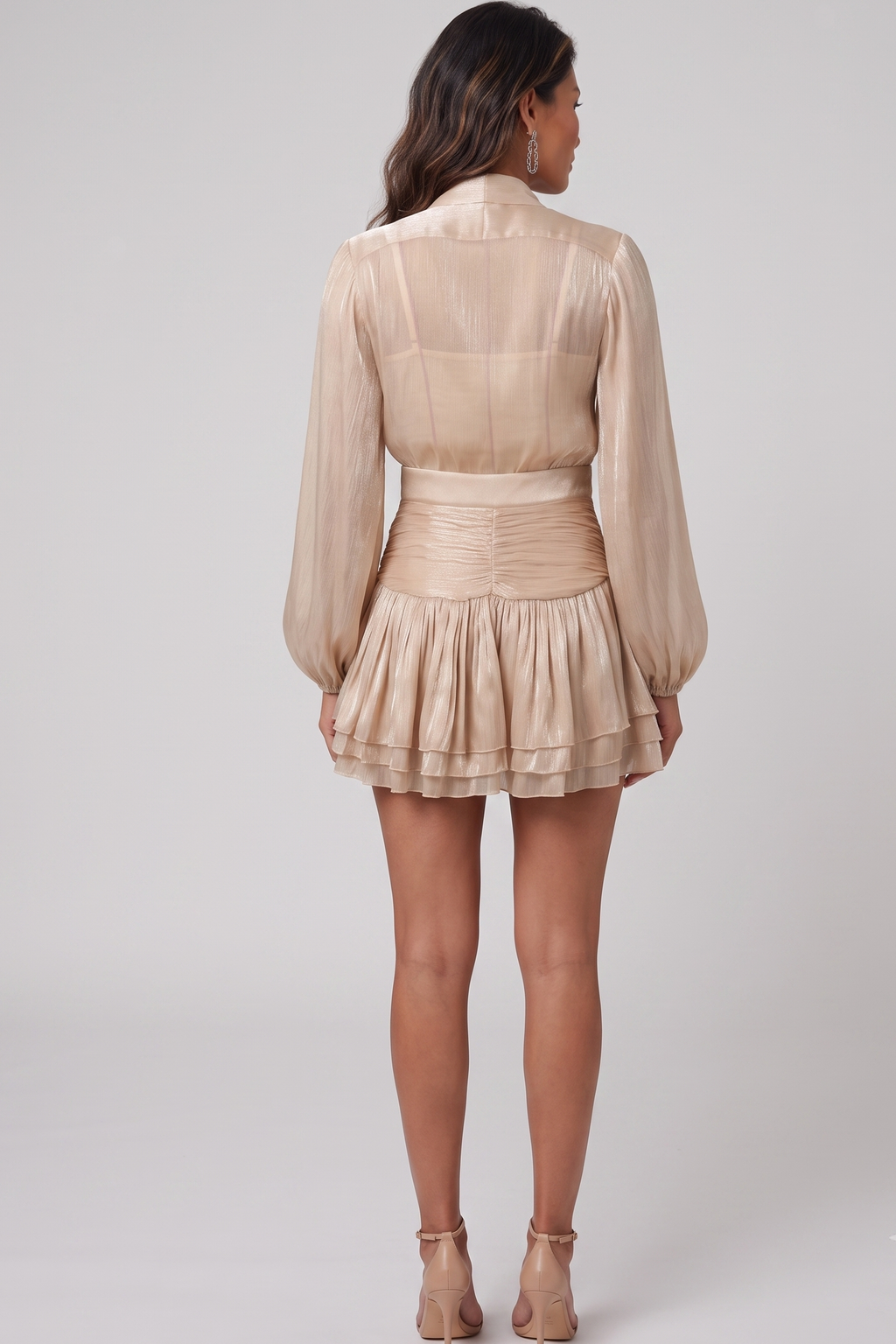 Champagne Gold Sheer Organza Blouse & Mini Skirt Set