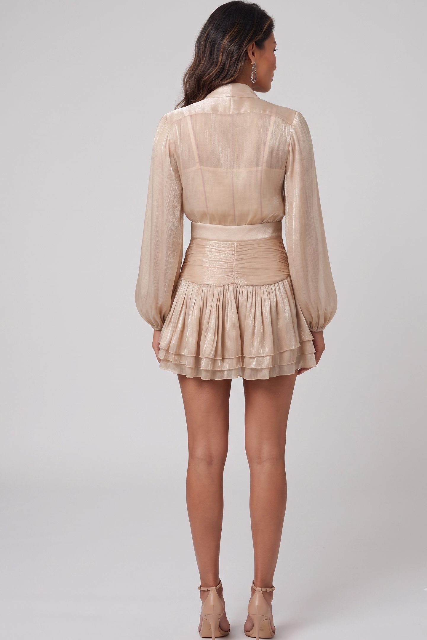 Champagne Gold Sheer Organza Blouse & Mini Skirt Set