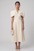Cream Cape-Sleeve Midi Dress