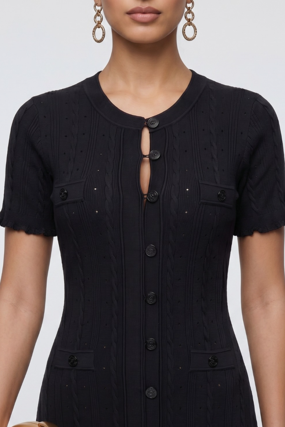 Classic Black Short-Sleeve Midi Dress