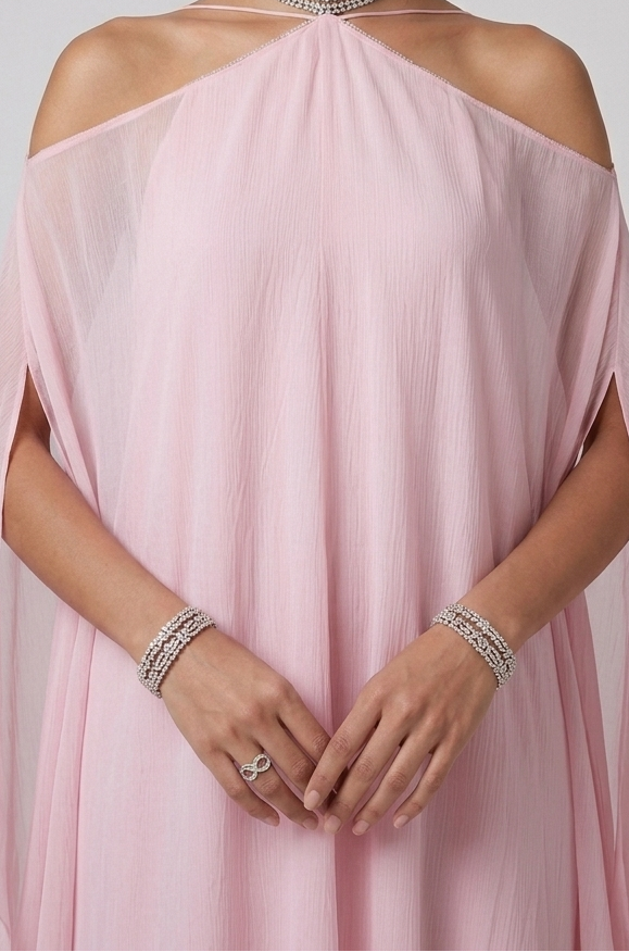 Blush Pink Chiffon Two-Piece Set with Necklace Closure
