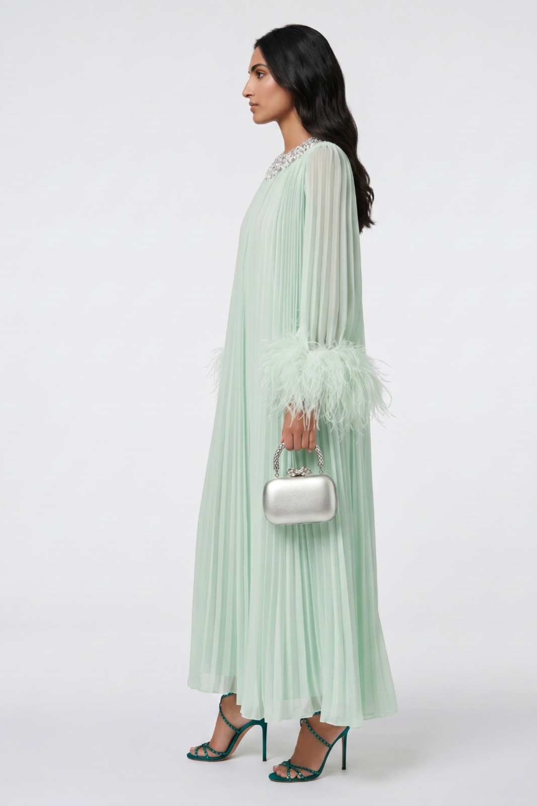 Mint Green Abaya with Flared Sleeves