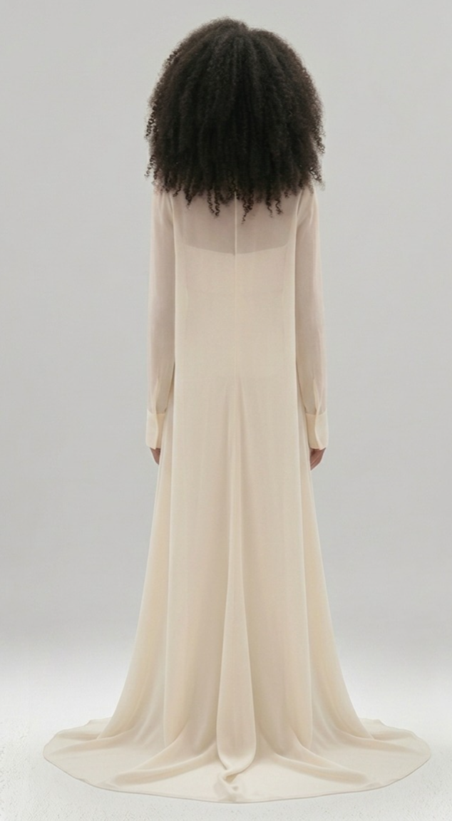 Ivory Square-Neck Puff Sleeve Gown