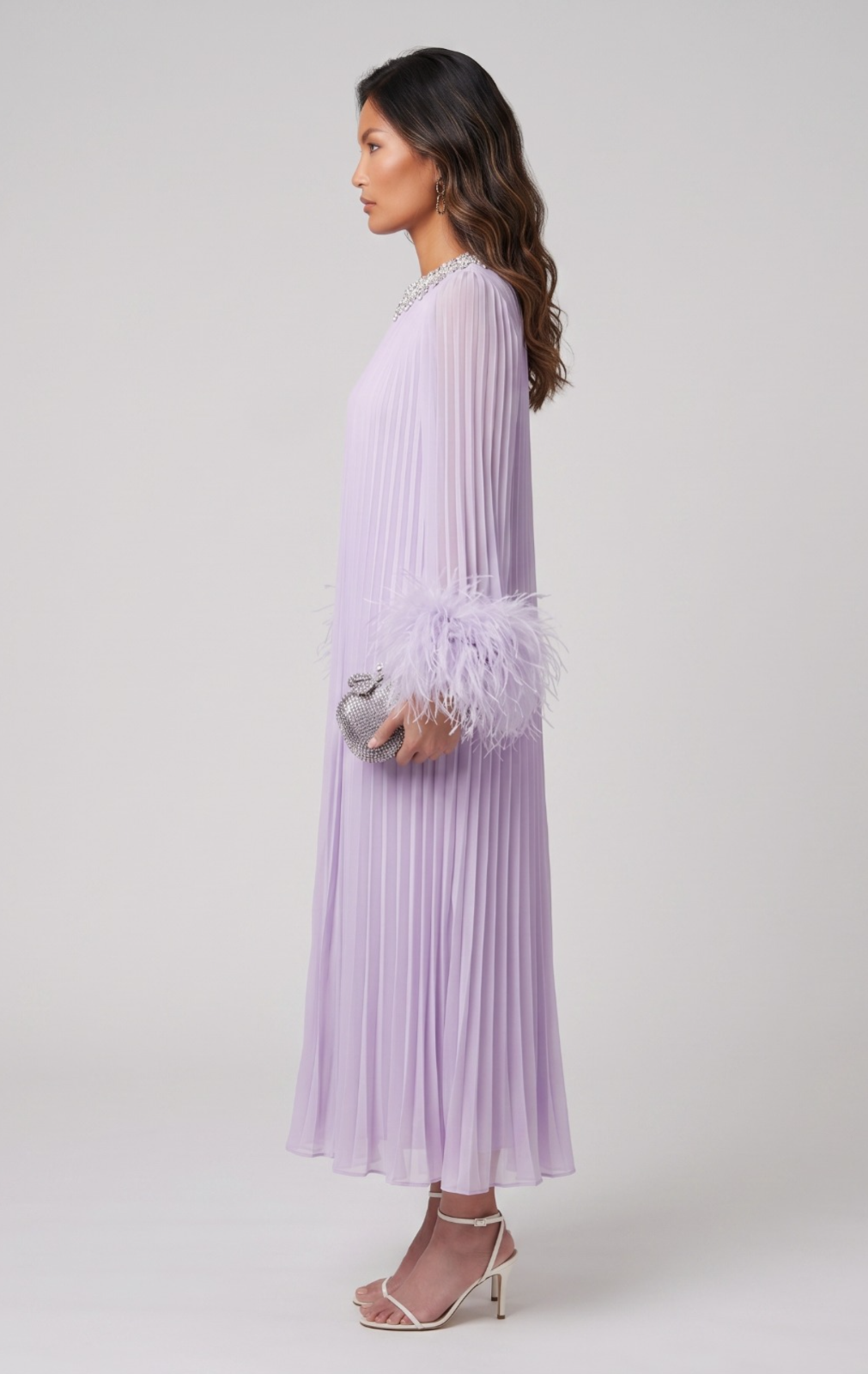 Lavender Embroidered Abaya with Flared Sleeves