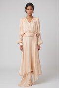 Apricot Draped Balloon-Sleeve Maxi Dress