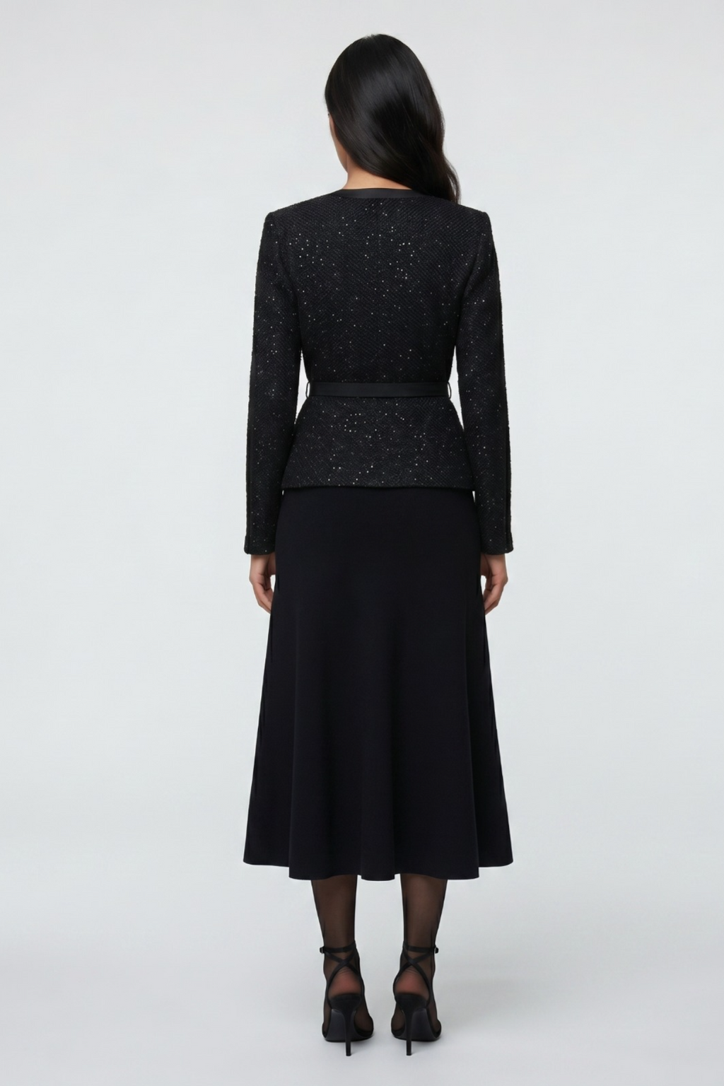 Black Embroidered Long-Sleeve Cocktail Dress