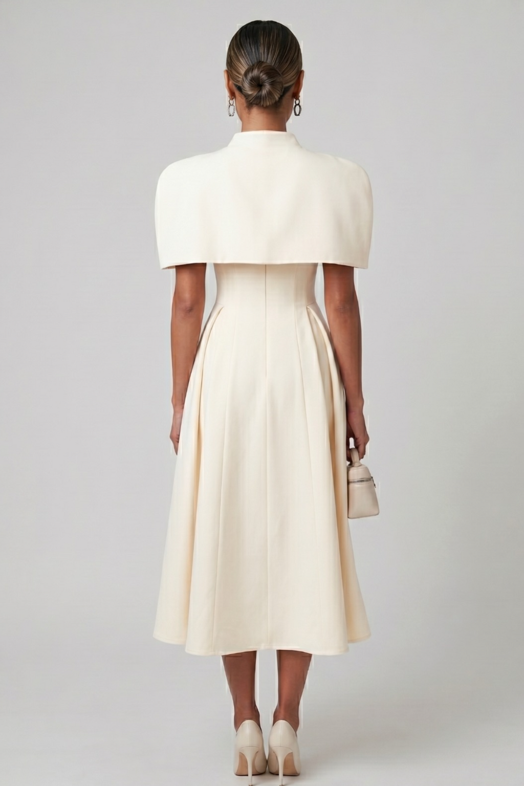 Cream Cape-Sleeve Midi Dress