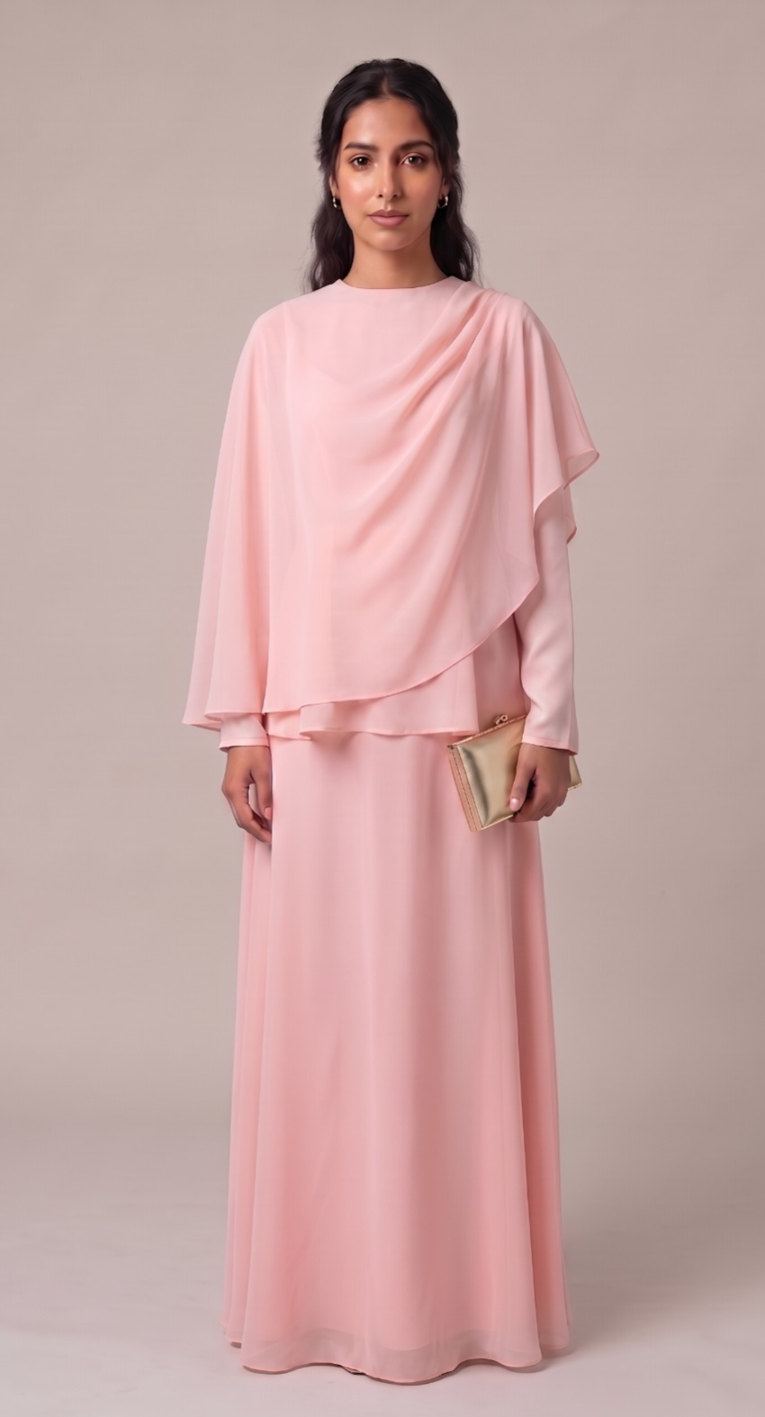 Pink Long-Sleeve Two-Piece Dress