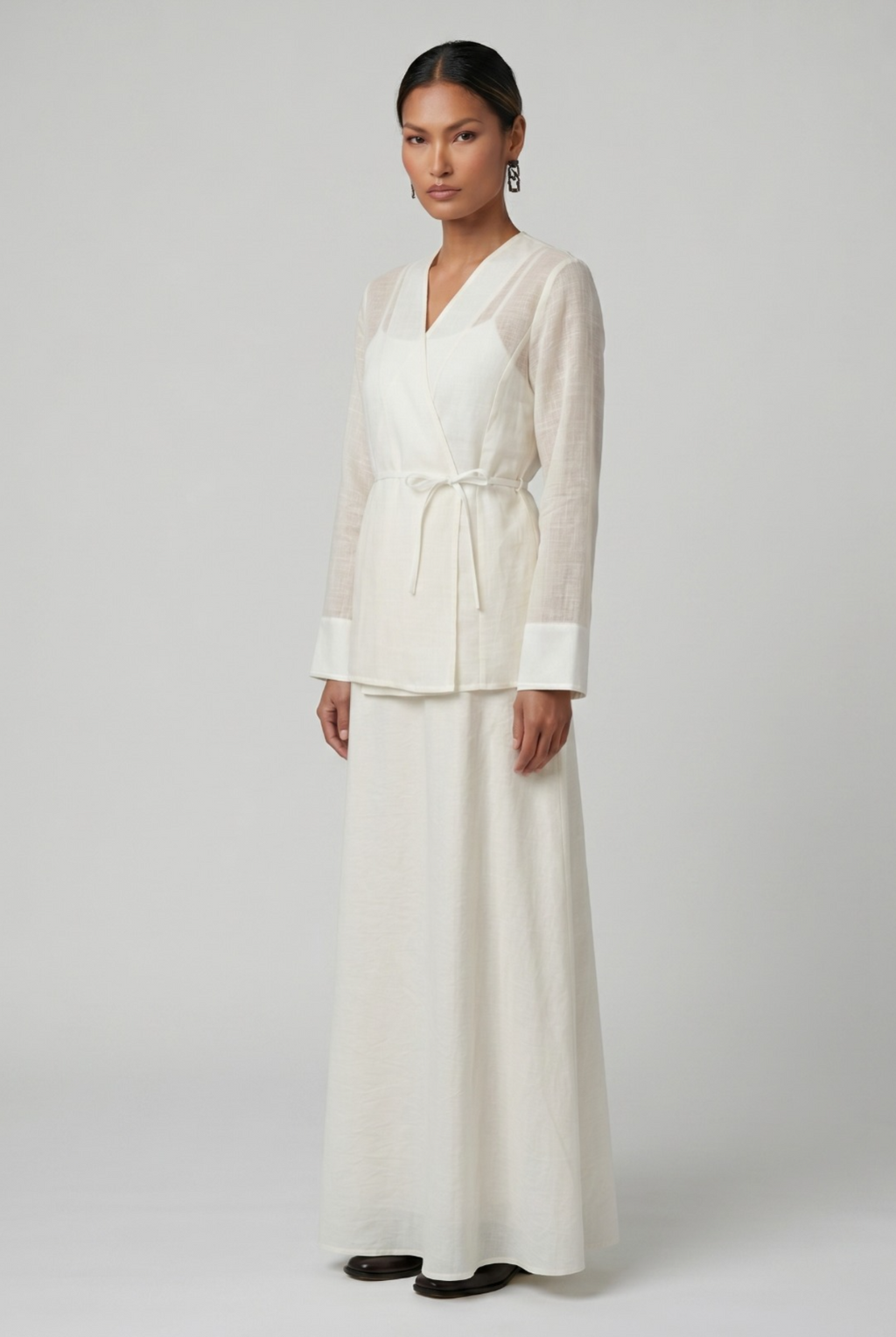 Ivory Sheer Wrap Top & Maxi Skirt Set
