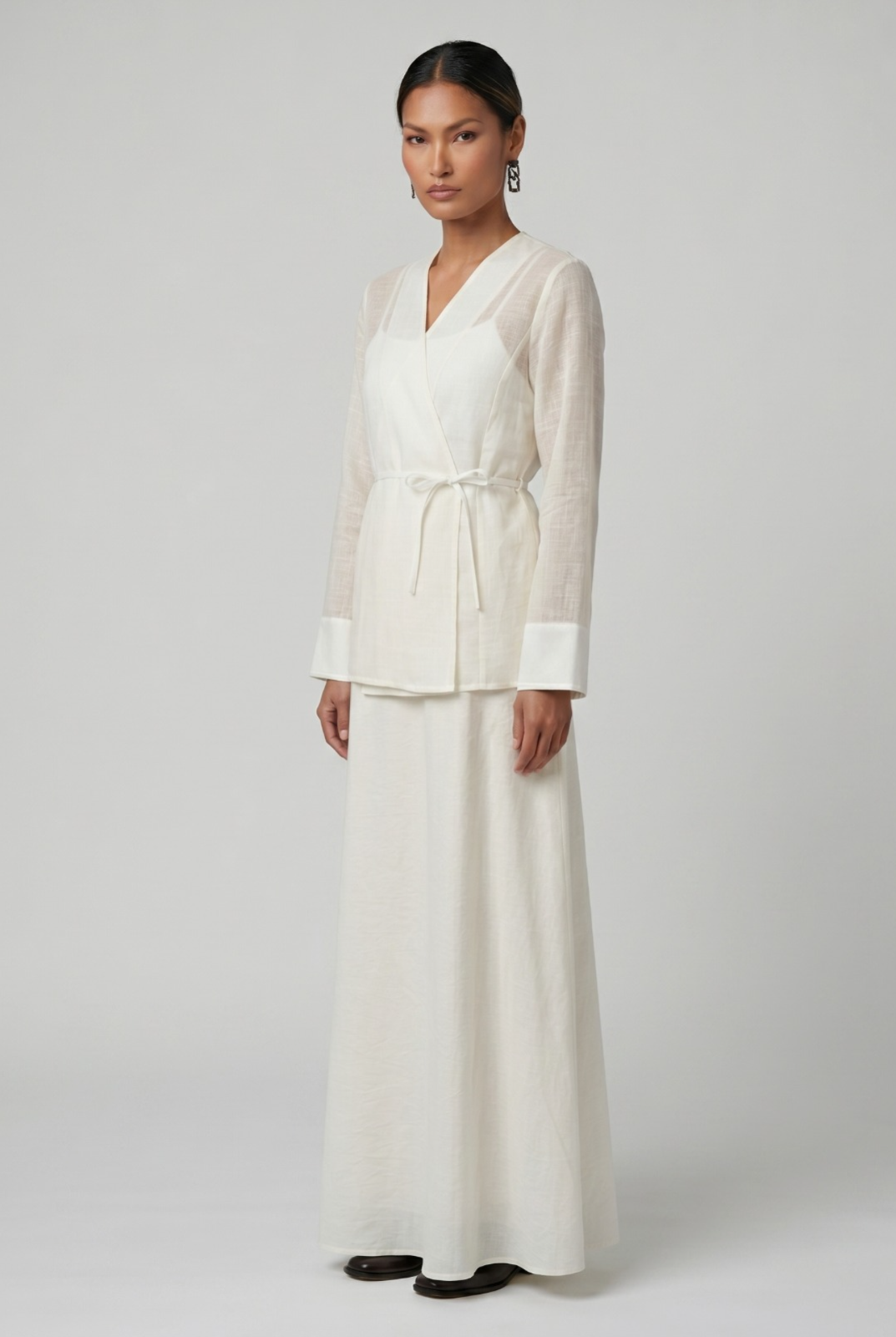 Ivory Sheer Wrap Top & Maxi Skirt Set