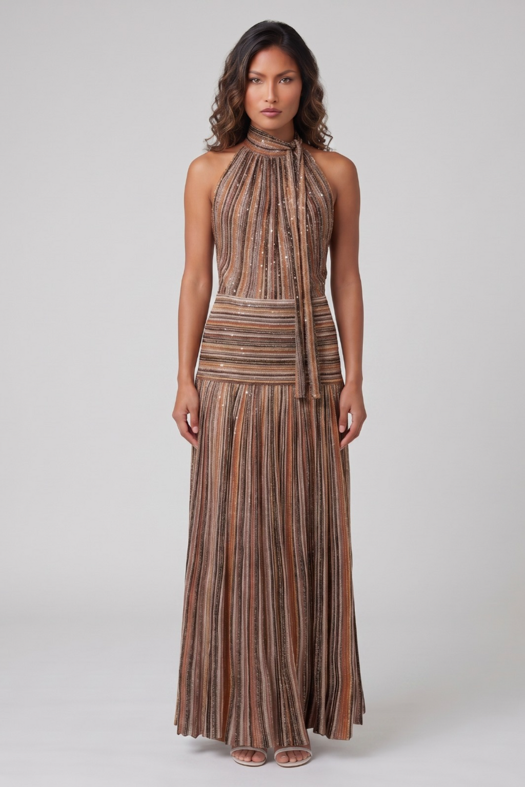 Bronze Shimmer Sleeveless Maxi Dress