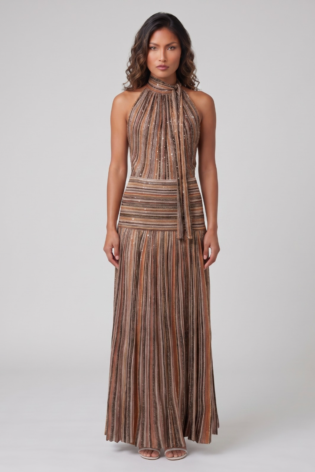 Bronze Shimmer Sleeveless Maxi Dress
