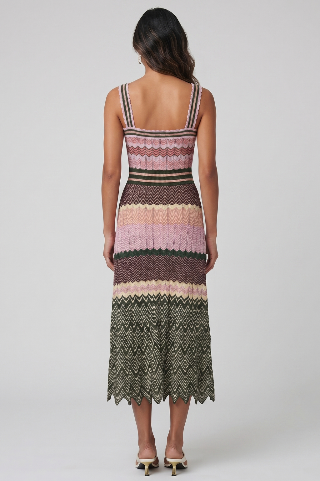 Contrast Color Knitted Midi Dress