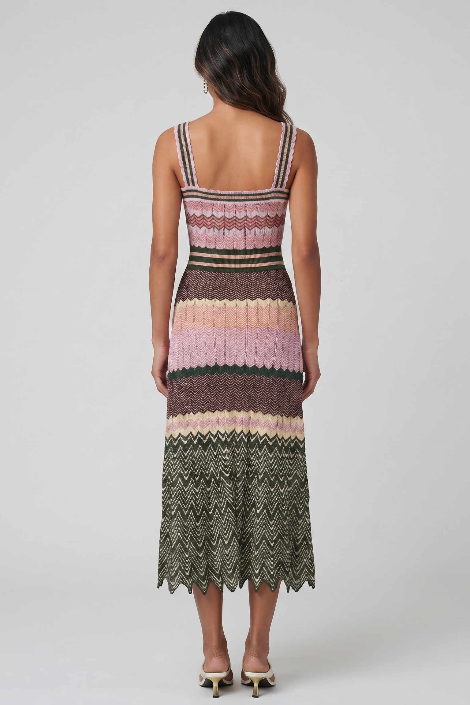 Contrast Color Knitted Midi Dress