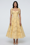 Butter Yellow Floral Tie-Shoulder Midi Dress