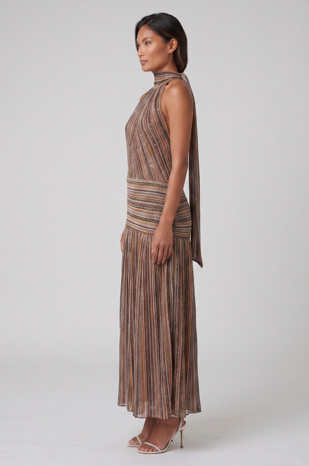 Bronze Shimmer Sleeveless Maxi Dress