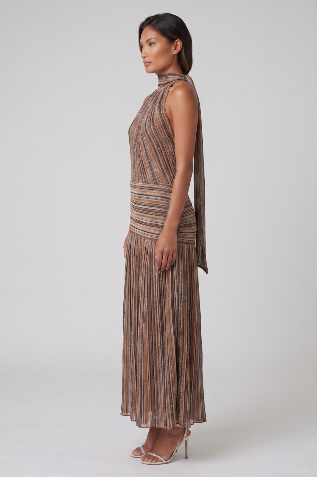 Bronze Shimmer Sleeveless Maxi Dress