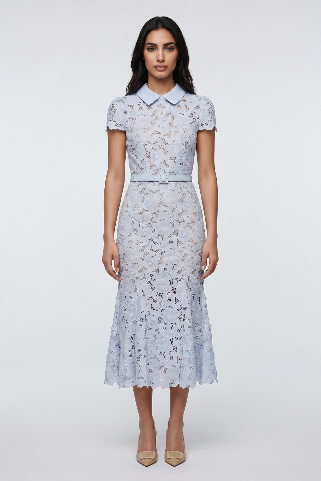 Pale Blue Lace Midi Dress